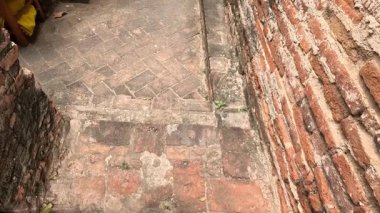 Buda heykeli antik tapınak merdivenlerinden yükseliyor.