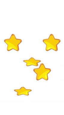 Sarı yıldızlar beyaz zemin üzerinde dairesel bir desen çizerek oyuncu ve ritmik bir animasyon oluştururlar.