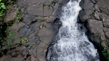 Ormandaki kayaların üzerinde çağlayan şelale.