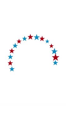 Kırmızı, beyaz ve mavi animasyonlarda yıldızlar ve havai fişekler dinamik bir şekilde 4 Temmuz bayramı temasını vurguluyor.