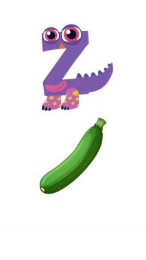 Z harfinin kabaklı bir karaktere dönüşmesinin oyuncu animasyonu, beyaz arkaplan üzerine kurulmuş