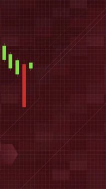 Şebeke arka planında kırmızı ve yeşil çubuklarla değişen pazar eğilimlerini gösteren şamdan çizelgesi canlandırması