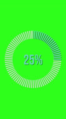 Dairesel ilerleme çubuğu canlandırması canlı yeşil arkaplan karşısında% 10 'dan% 100' e yükseliyor