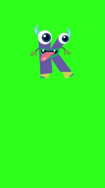 K harfinin neşeli bir animasyonu uçurtmalı bir karaktere dönüşüyor, canlı yeşil bir arkaplan üzerine kurulmuş.