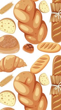 Değişen arka planlar üzerinden geçerek dinamik ve canlı bir görsel deneyim yaratan çeşitli ekmek çizimlerinin animasyonu.