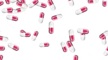 Kırmızı ve beyaz kapsüller çeşitli arka planlara düşüyor