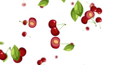 Beyaz arkaplana karşı kiraz ve yapraklar taşar