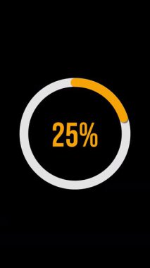 Dairesel ilerleme çubukları 8 saniye içinde% 16 'dan% 100' e artarak pürüzsüz geçiş ve canlı turuncu aksanlarla