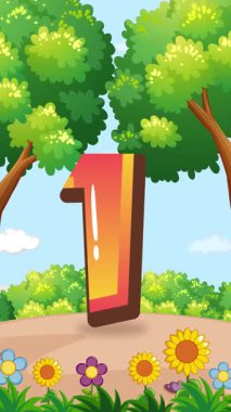 Bir kızın canlı bir animasyonu ve renkli bir bahçe ortamında neşeli geçişlerle bir numara