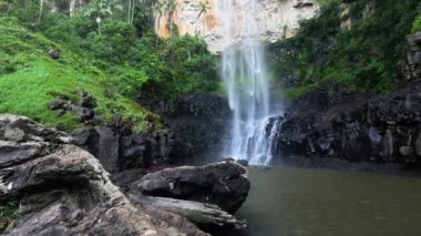 Şelale yemyeşil orman ortamında çağlıyor.