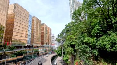 Cityscape with buildings and road traffic