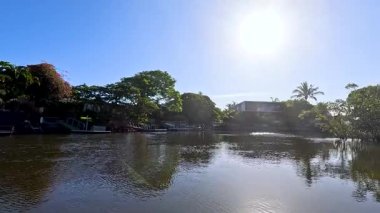 Sunny day cruise along scenic river canals