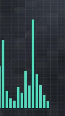 Canlandırılmış çubuk grafikleri sorunsuzca geçiş, deniz mavisi çubukları ile karanlık bir ızgara arka plan üzerinde dalgalanan verileri gösterir