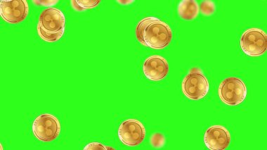 Altın sikkelerin canlanması canlı yeşil bir arkaplan üzerinde çağlayarak dinamik ve canlı bir görsel efekt yaratır.