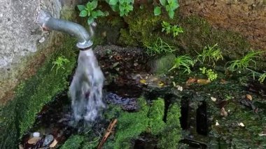 Su borudan yosun giderine akıyor.