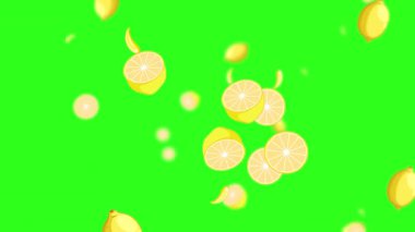 Limonlar ve dilimler yeşil bir zemin üzerinde taşar