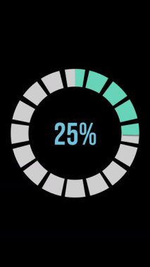 Dairesel ilerleme çubuğu, siyah arkaplana karşı pürüzsüz geçişler ve canlı renklerle% 0 'dan% 100' e doluyor