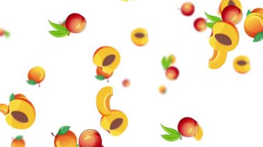 Şeftaliler sade beyaz bir zemine düşüyor.