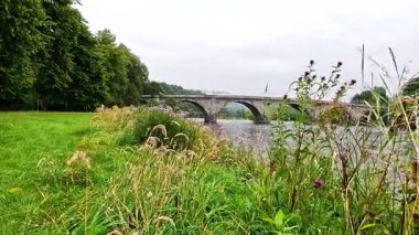 Nehir, köprü ve yeşillik ile doğa sahnesi
