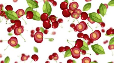 Arka planda düşen kırmızı kiraz meyvelerinin canlandırması.