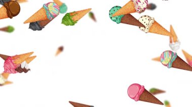 Dondurma külahları beyaz arka planda yüzüyor.