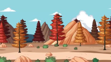 Dağlı ve bulutlu Sonbahar Ormanı