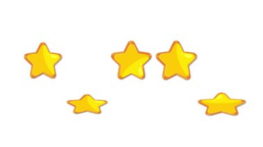 Beş sarı yıldız beyaz arka planda neşeli bir şekilde zıplıyor, canlı ve neşeli bir animasyon dizisi yaratıyor.