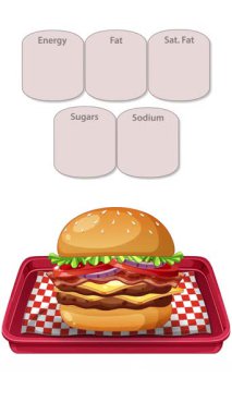 Hamburger yemeğinin besleyici gerçeklerini anlatan animasyon dizisi, kalori, yağ ve sodyum içeriğini vurguluyor