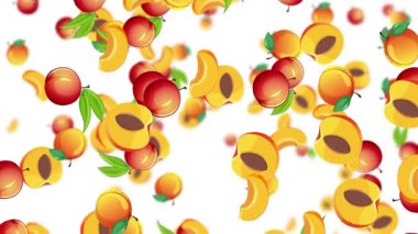 Şeftaliler ve dilimler beyaz zemine düşüyor