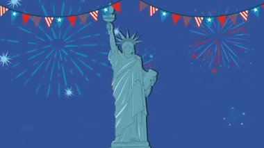 4 Temmuz 'u canlı renklerle kutlayan havai fişek ve bayram afişleriyle Özgürlük Anıtı