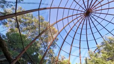 Kuş kafesi ve ağaçların manzarası