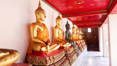 Huzurlu tapınaktaki altın Buda heykelleri
