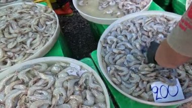Çeşitli pazar havzalarından karides seçen kişi