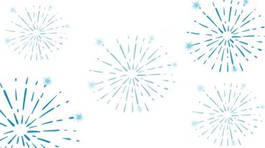 Mavi havai fişekler dinamik bir şekilde beyaz bir arkaplan üzerinde patlayarak, pürüzsüz geçişlerle şenlikli ve kutlamalı bir atmosfer yaratıyor.