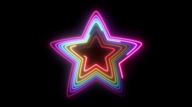 Dinamik neon yıldızlar, siyah bir arkaplan karşısında canlı renklerle titreşerek büyüleyici ve enerjik bir görsel deneyim yaratırlar.