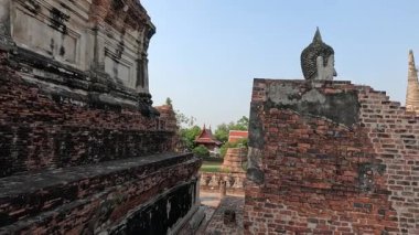 Ayutthaya 'daki tarihi tapınakları ziyaret eden turistler