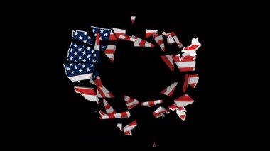 ABD haritasının dinamik bir animasyonu. Bayrak temalı geçişler ve renk değişiklikleri 15 saniyeden fazla sürüyor.