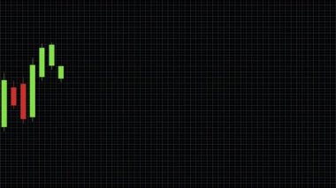Siyah bir ızgara üzerinde dalgalanan yeşil ve kırmızı çubuklar ile bir ayı eğilimini gösteren şamdan çizelgesi canlandırması