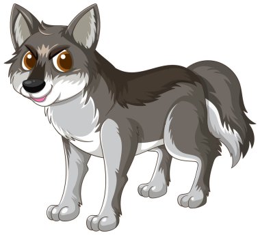 Cesur hatları ve dünyevi tonları olan, neşeli bir ifadeyle bir karikatür kurdunun vektör çizimi. Çocuk medyası için ideal