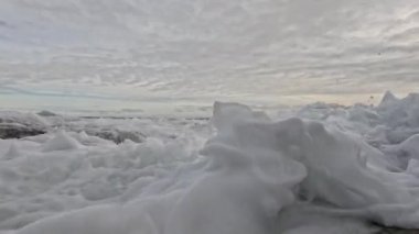 Deniz kıyısında dalgalar çarpıyor ve köpürüyor.