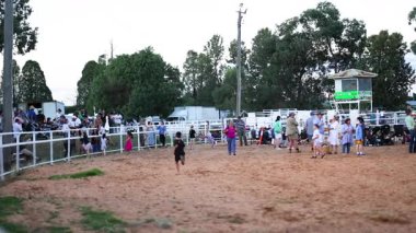 İnsanlar bir rodeo salonunda toplanıyor.