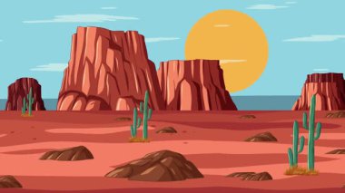 Kaktüs ve birikimlerle çölde gün batımı