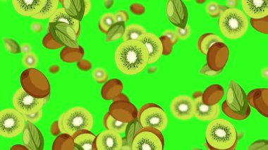 Kiviler ve yapraklar yeşil bir zemine düşüyor