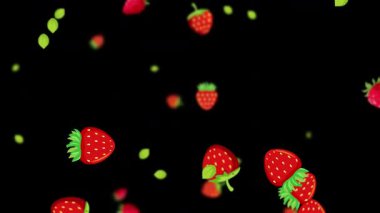 Çilek ve yapraklar kara zemine düşüyor