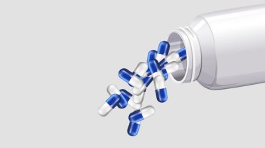 Mavi kapsüller beyaz bir şişeden dökülüyor