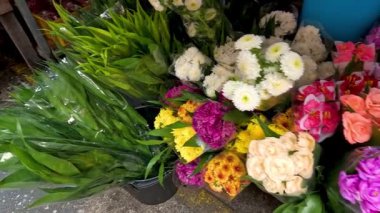 Markette satılığa çıkarılmış canlı çiçekler.