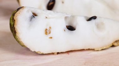 Detailed view of sliced custard apple fruit