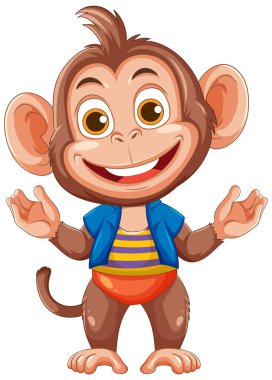 Canlı bir kıyafet giymiş gülümseyen bir maymunun vektör çizimi. Parlak renkler ve neşeli ifade onun neşeli görünümünü artırır