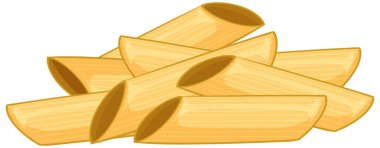 Beyaz arka planda yumuşak gölgelemeli ve sıcak bej tonlu temiz, düz vektör tarzında yapılmış pişmemiş makarna yığını.