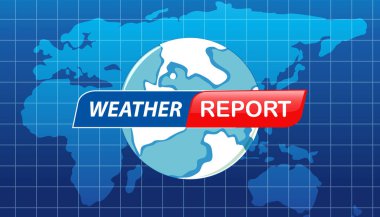 Mavi ızgara dünya haritası arka planına göre ayarlanmış hava durumu metniyle bir dünyayı temsil eden vektör illüstrasyonuName